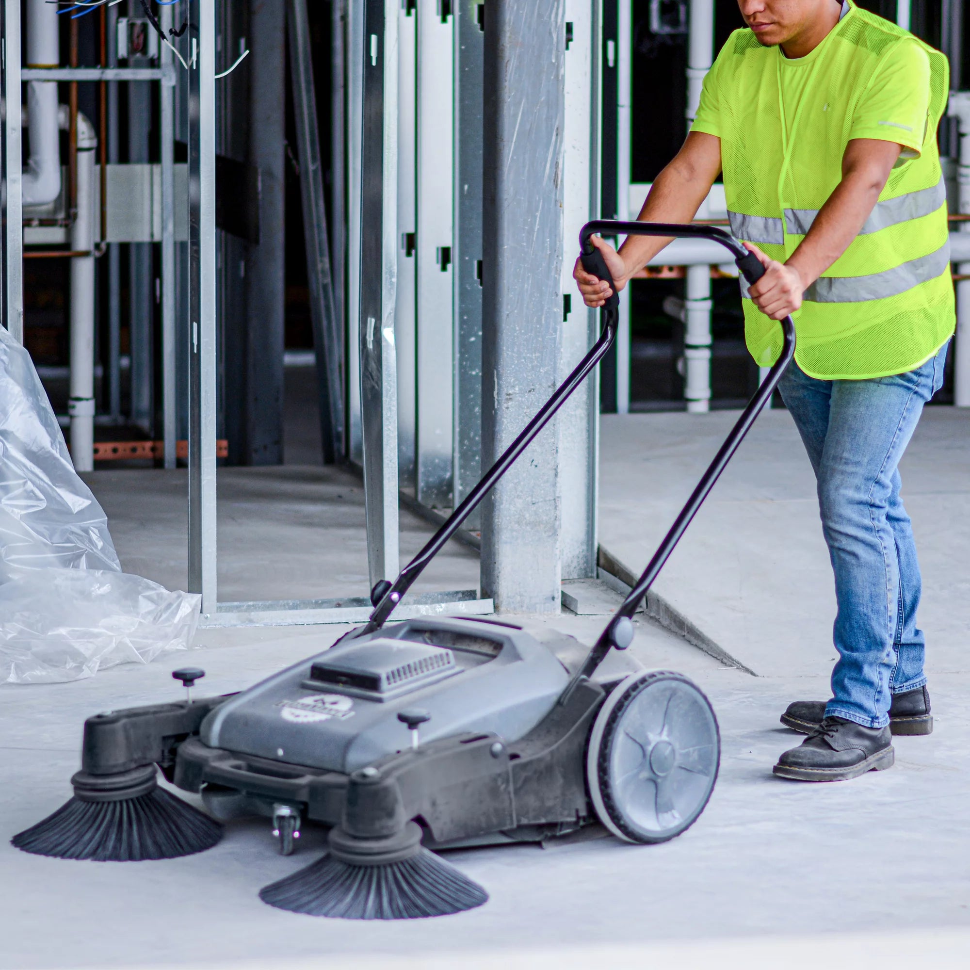 Tomahawk Power TOS38 38" Walk Behind Push Sweeper w/ Triple Power Side Brooms