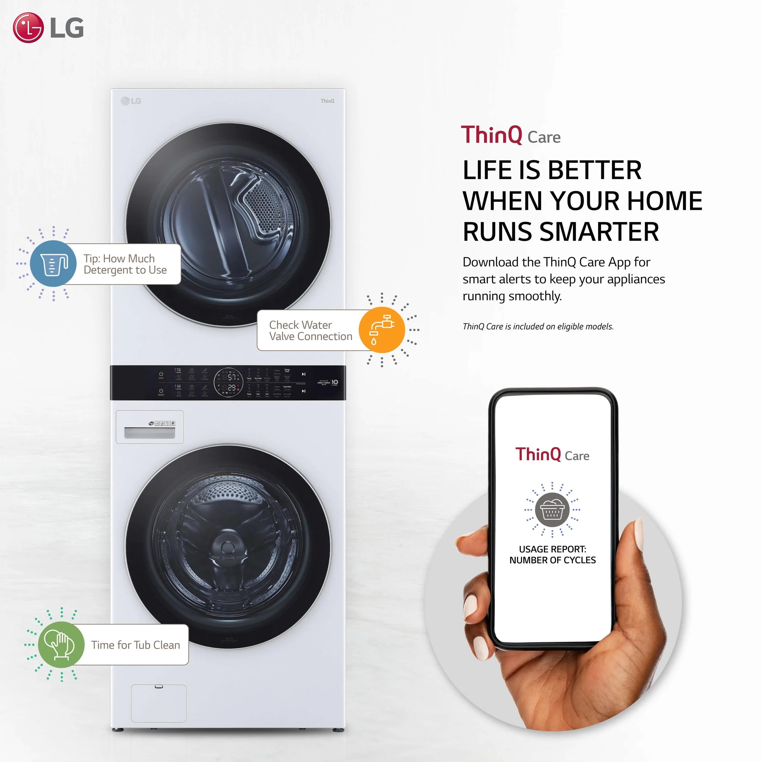 Single Unit Front Load LG WashTower™ with Center Control™ 4.5 cu. ft. Washer and 7.4 cu. ft. Gas Dryer