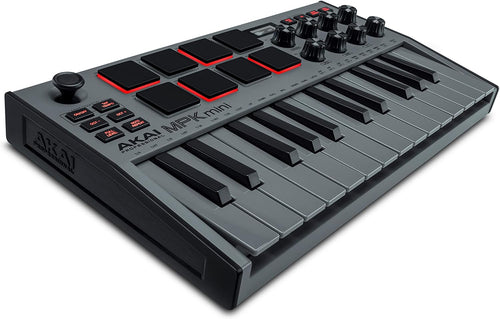AKAI Professional MPK Mini MK3 - 25 Key USB MIDI Keyboard Controller With 8 Backlit Drum Pads, 8 Knobs and Music Production Software Included (White)