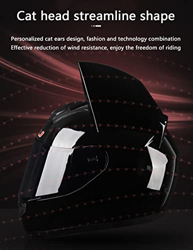 DOT Certified Full Face Motorcycle Helmets with Cat Ears Street Off-Road Retro Helmet for Adult Men Women Flip up Visors Motocross Helmet for Cool Girl Scooter Chopper Cruiser Helmet