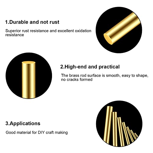 DYWISHKEY Brass Rods, Brass Round Stock Lathe Bar Stock for DIY Craft Making