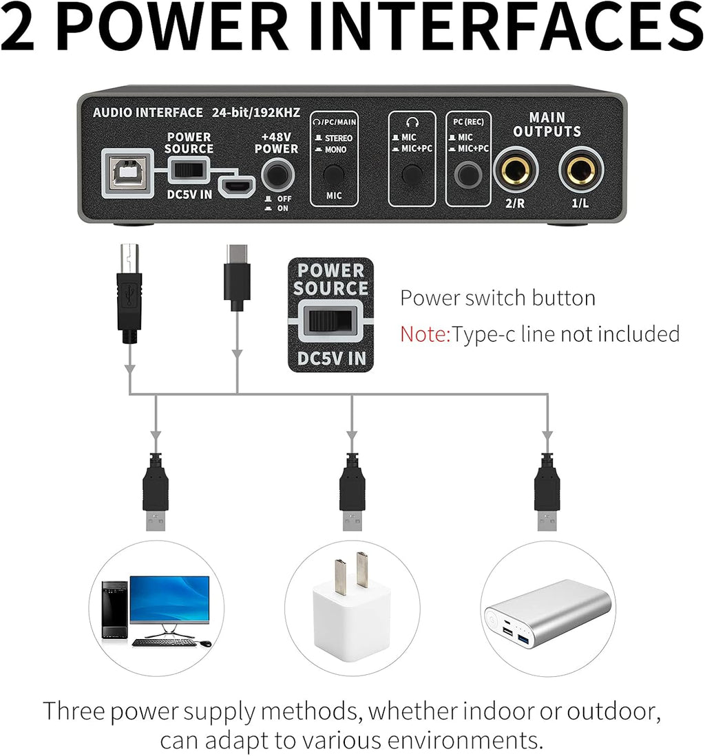 XTUGA E22 2i2 USB Audio Interface with XLR Mic Preamplifier 192kHz True Stereo for Pro Tools/Ableton Live Lite/Reaper and Other DAW Recording Software(Driver Free Installation) Pack of 2