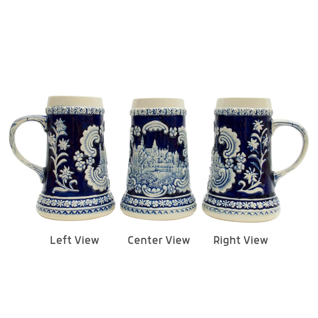 Oktoberfest Haus German Castle Engraved Ceramic Beer Stein - Drinking Beer Stein Mug for Beer Lovers - 0.6 Liter