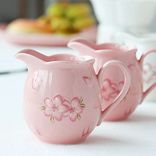 Ceramic Tableware Milk pots Ceramic Cream and Sugar Pot Creamer Jug Sugar Jar Coffee Serving Set Cream Pitcher-Pink-Milk Jug & Sugar Bowl Jars (Color : Bianco, Size : Milk Jug)