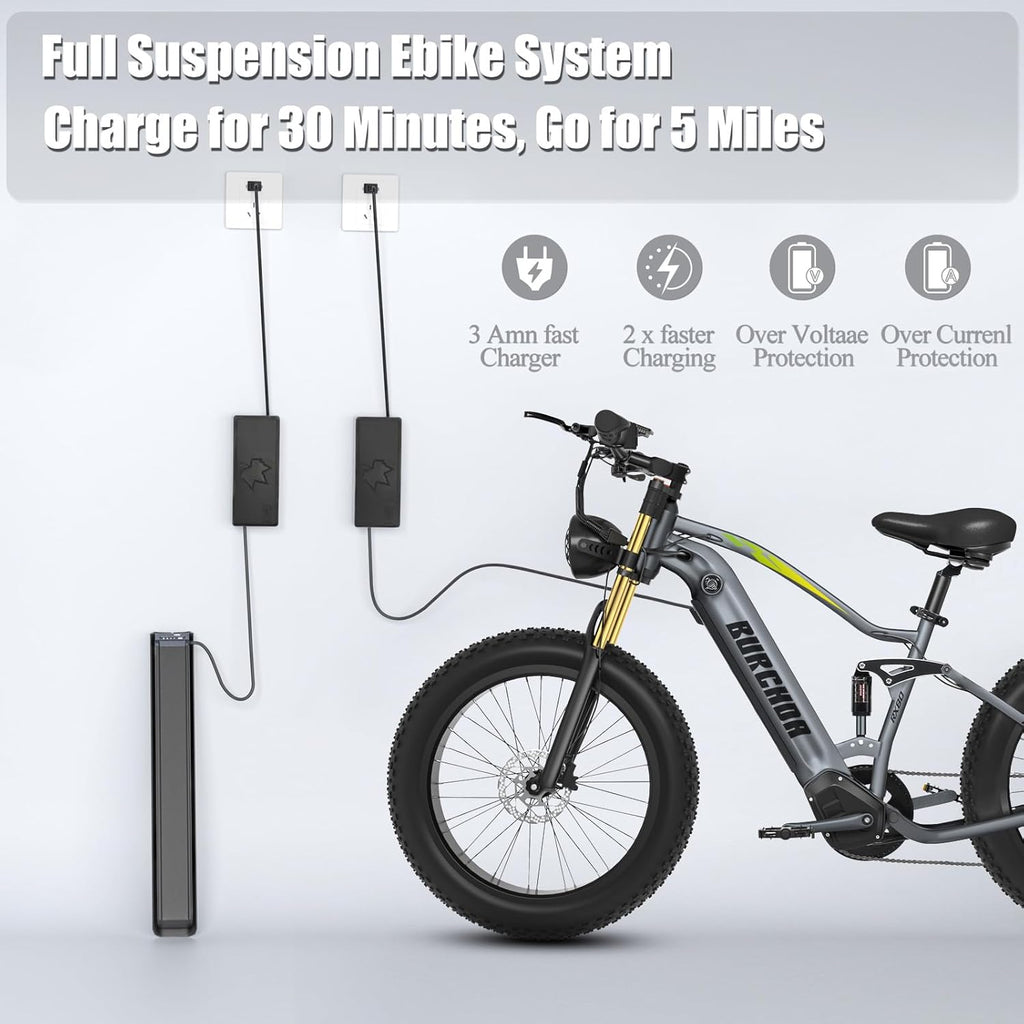 Electric Bike for Adult 48V 30AH/20AH Removable Battery 1000W Ebike 26"Fat Tire up to 30MPH&118 Miles Long Range Full Suspension Electric Bicycle with Dual Hydraulic Disc Brakes,Shim 8-Speed Gear