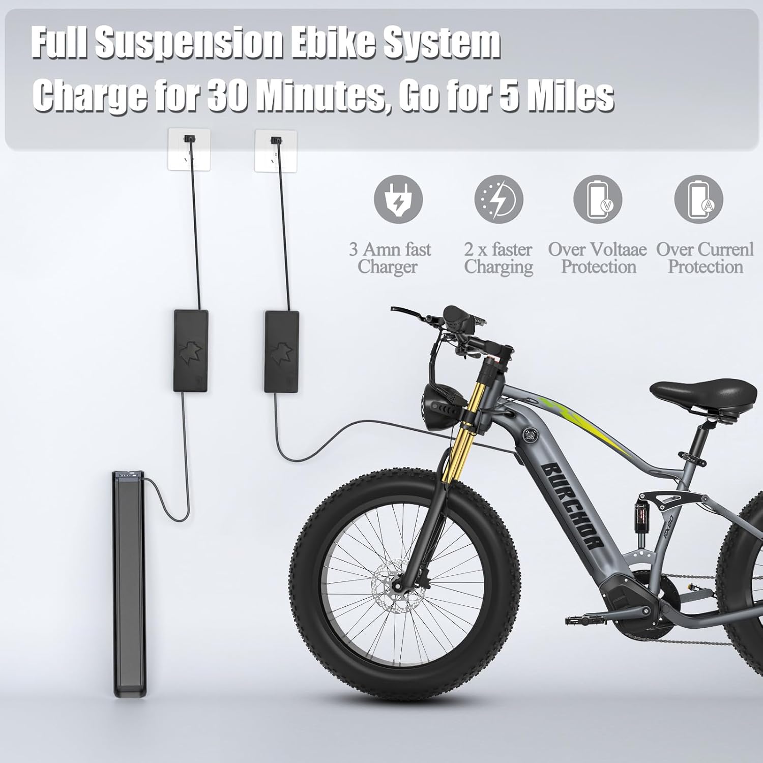 Electric Bike for Adult 48V 30AH/20AH Removable Battery 1000W Ebike 26"Fat Tire up to 30MPH&118 Miles Long Range Full Suspension Electric Bicycle with Dual Hydraulic Disc Brakes,Shim 8-Speed Gear
