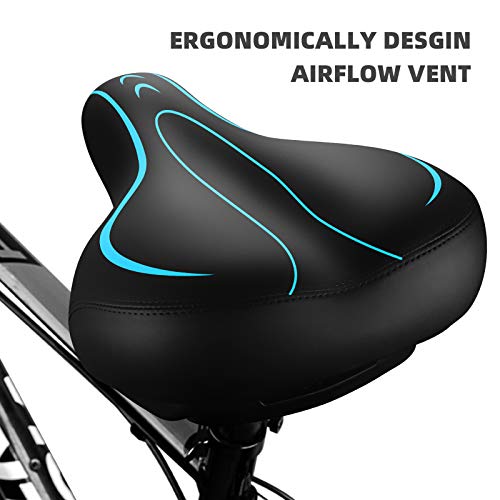 Roguoo Bicycle Seat, Wide Bike Seat for Men Women, Comfortable Memory Foam Sweatproof Essential Bike Saddle -Dual Shock Absorbing-Best Bike Seat Replacement for Exercise Bikes, Mountain Bikes