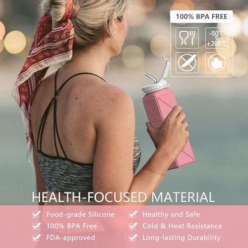 BEAUTAIL Collapsible Water Bottles, Silicone Foldable Portable Water Bottle 610ml, Lightweight Reusable Leakproof for Travel Camping Hiking Cycling Yoga Sports Outdoor
