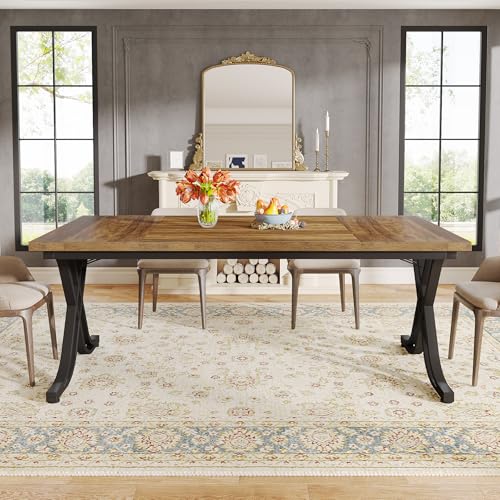 Tribesigns Dining Table for 4-6 People, 63 Inch Industrial Large Kitchen Table with Heavy Duty Metal Frame, Rectangle Wood Dining Room Table for Kitchen, Living Room, Rustic Brown