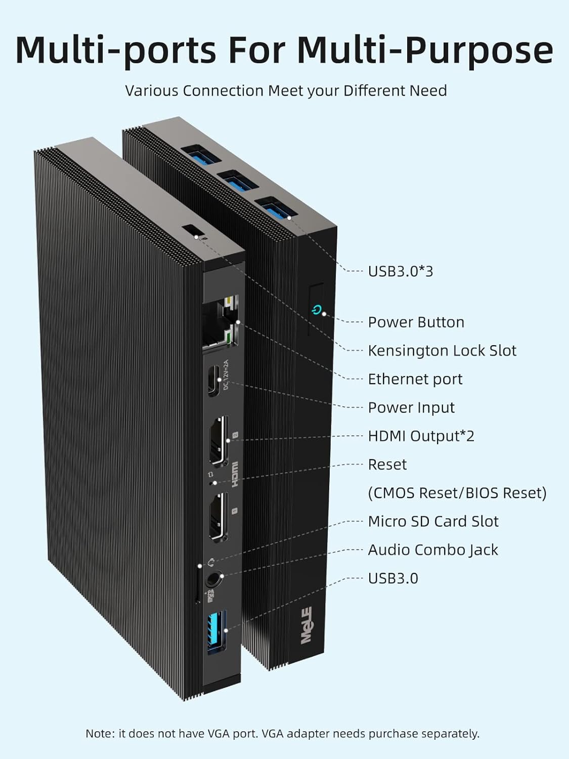 MeLE Mini PC Quieter2Q Fanless Windows 11 Pro Portable Desktop Micro Computer J4125 8G 128GB 4K Dual HDMI Gigabit Ethernet Small Form Factor pc for Home Office School Business Media Industry IoT Etc.