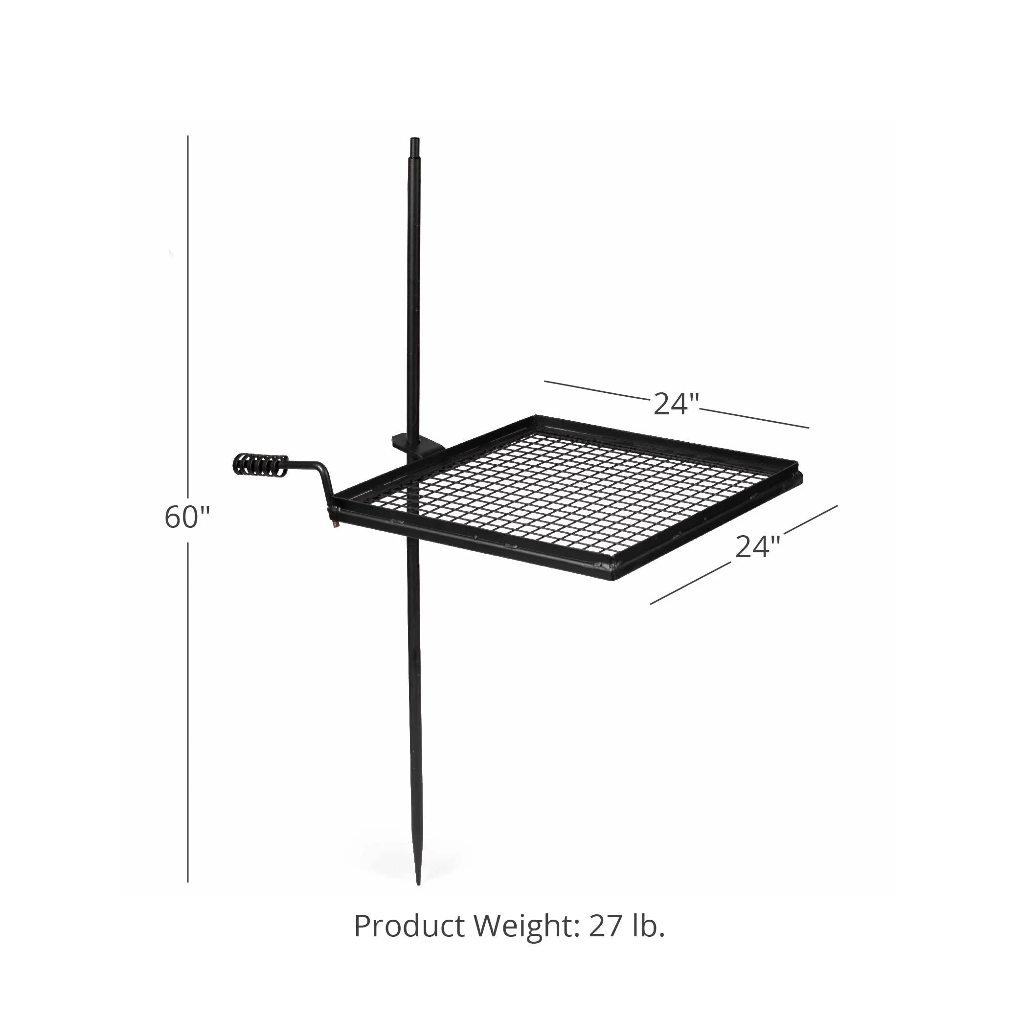 Ash & Ember Adjustable Swivel Grill, Steel Mesh Wire Cooking Grate with Spike Pole, Open Fire Portable BBQ Camping Gear