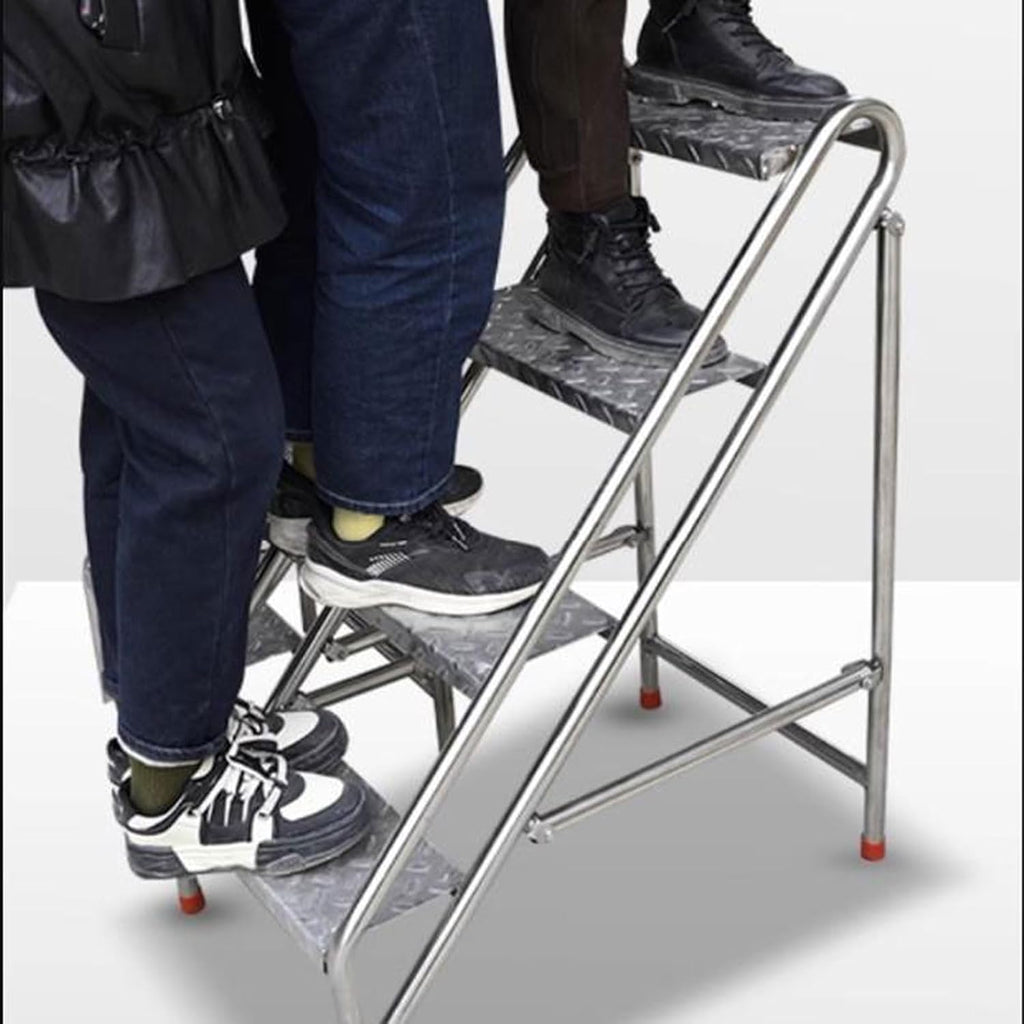 Folding Ladder 4 Step Ladder with Handrails, Folding Step Stool with Wide Anti-Slip Pedal, Sturdy Steel Ladder for Adults for Home Kitchen Library Office 330 LBS Capacity Safety Step Ladder