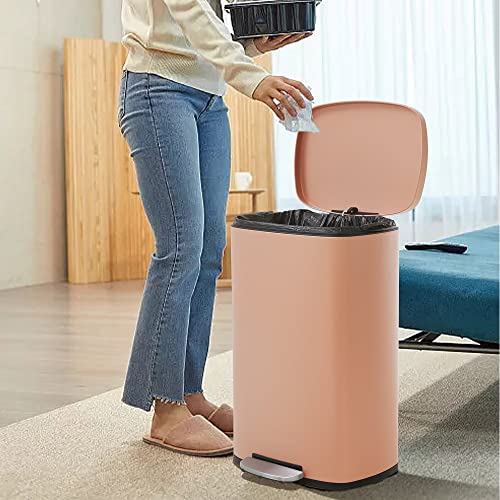 13 Gallon Trash Can, Brushed Stainless Steel Kitchen Trash Can with Soft-close Lid, Fingerprint-resistant Kitchen Garbage Can with Foot Pedal and Inner Bucket, Odor Proof Trash Can Garbage Can, BLACK