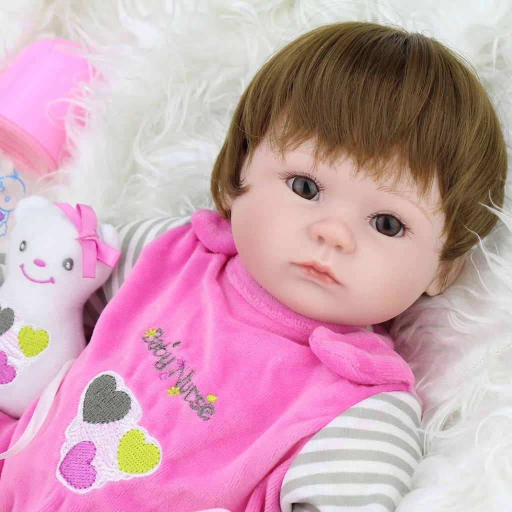 Deago 18"inch Handmade Reborn Newborn Baby Doll Realistic Silicone Vinyl Alive Baby Doll Girl with Hair Lovely Lifelike Baby