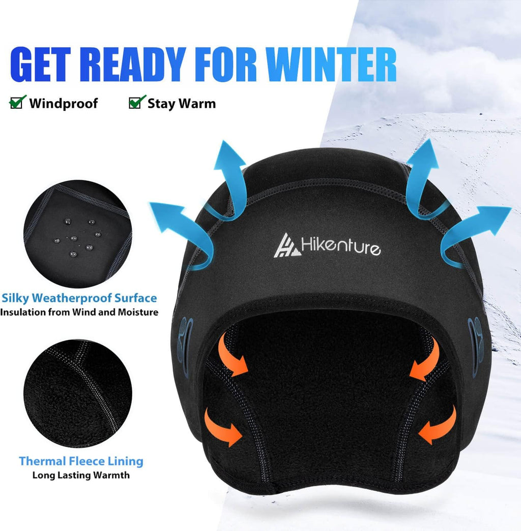 Hikenture Skull Cap Helmet Liner for Men and Women(2-Pack), Winter Thermal Cycling Cap for Men & Women, Running Cap for Men and Cycling Hat Beanie with Ponytail for Women