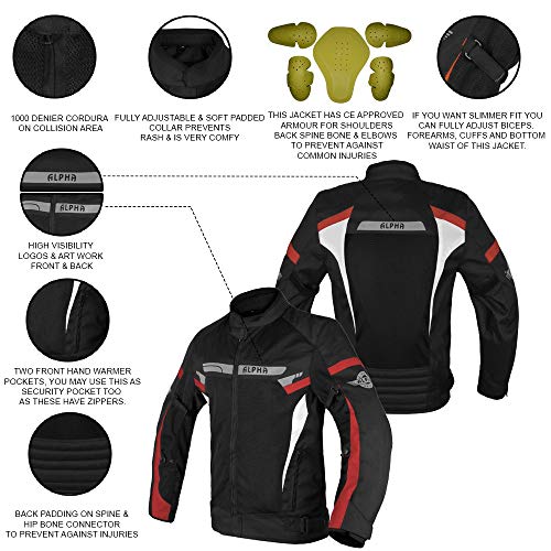 ALPHA CYCLE GEAR BREATHABLE BIKERS RIDING PROTECTION MOTORCYCLE JACKET MESH CE ARMORED (RED SPARROW, X-LARGE)
