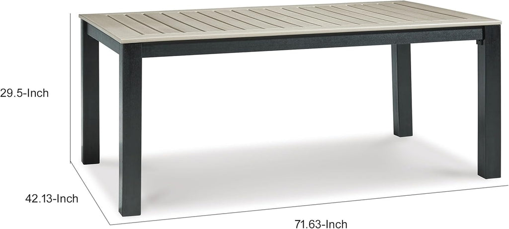 Benjara Mide 72 Inch Outdoor Dining Table, Rectangular, Slatted Top, Beige, Brown and Black