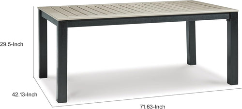 Benjara Mide 72 Inch Outdoor Dining Table, Rectangular, Slatted Top, Beige, Brown and Black