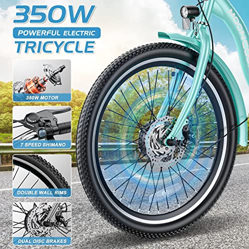 Electric Tricycle Electric Bicycle Electric Trike, 7 Speeds 3 Wheel Electric Bike for Adults with 350W 36V Removable Battery, Electric Cruiser Tricycle