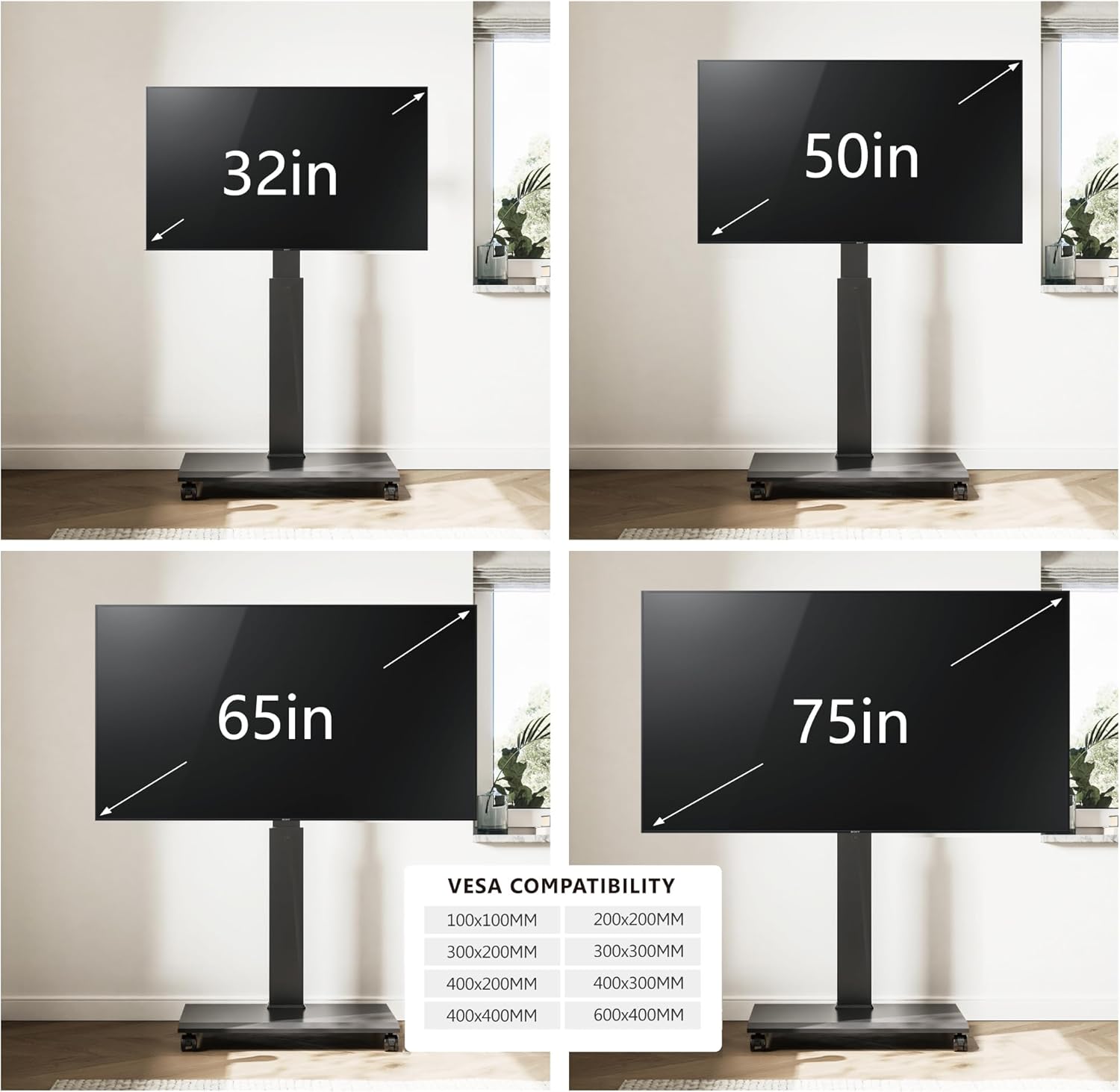 FITUEYES Table Top TV Stand for 50-85 inch TVs and Rolling TV Stand for 32-75 Inch TVs