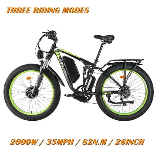 SMLRO Electric Bike V3 for Adults, Dual Motors 2000W 35MPH Electric Mountain Bicycle with 48V 22.4AH Removable Battery, 7 Speed 26" Fat Tire Full Suspension Hydraulic Disc Brake