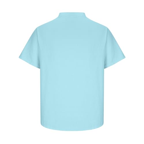 Mens T-Shirts Cotton Linen Casual Short Sleeve Man Relaxed Fit Henley Shirts Button Down Tops Summer Athletic Clothing