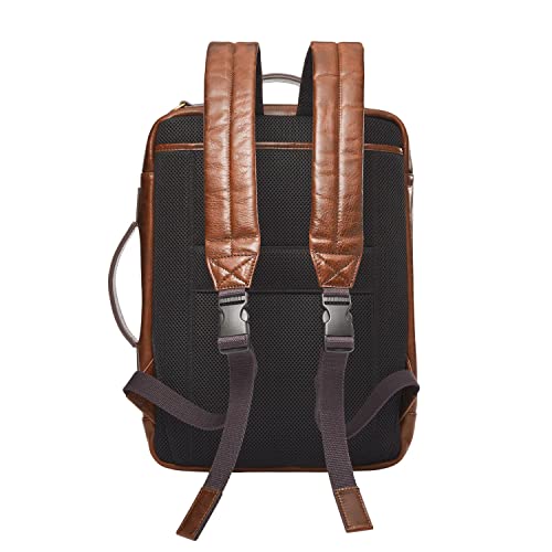 Fossil Men's Buckner Leather Medium Convertible Travel Backpack and Briefcase Messenger Bag, Cognac , (Model: MBG9599222)