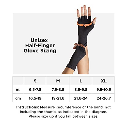 Tommie Copper Core Compression Half Finger Gloves, Unisex, Men & Women, Gloves for Hand Stiffness, Swelling & Joint Support