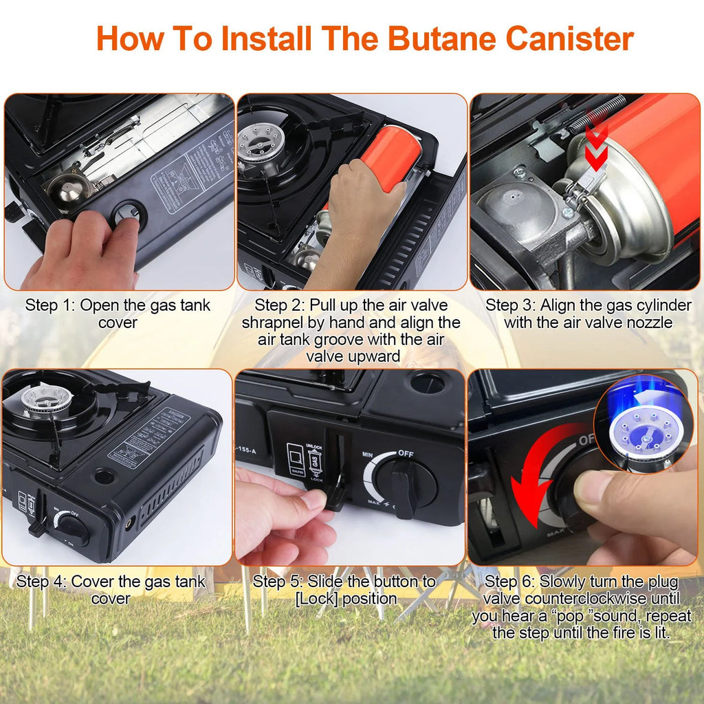 3300W Portable Butane Stove iMounTEK Butane Canister Dual Fuel Burner with Carry Case for Camping Hiking Picnic Fishing BBQ RV