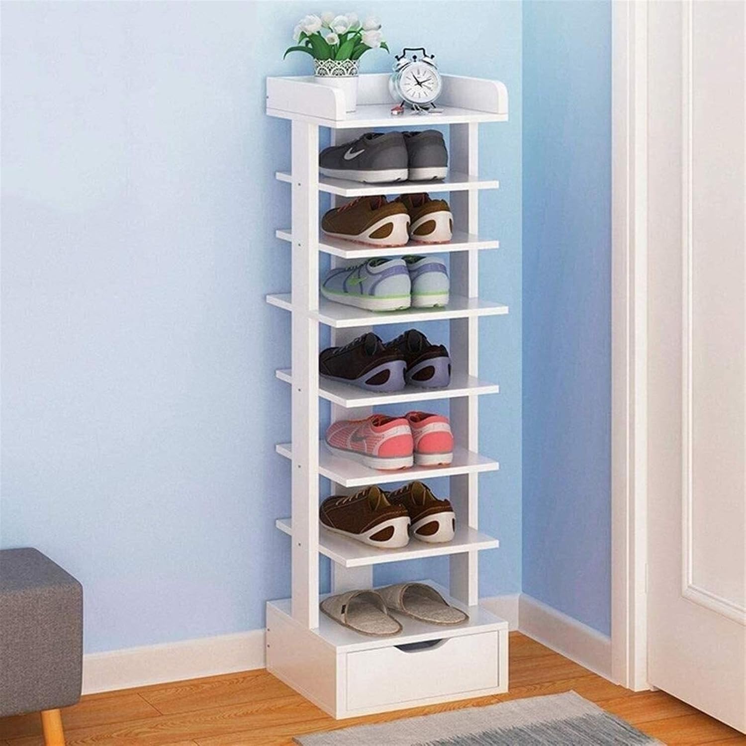 Home Shoe Cabinet Shoe Rack Tall Shoe Rack Narrow Adjustable Shelf Organiser Holder Balcony Corner Door Strong and Durable Stand Multi-Function Rack with Drawer Space Saving Shoe R