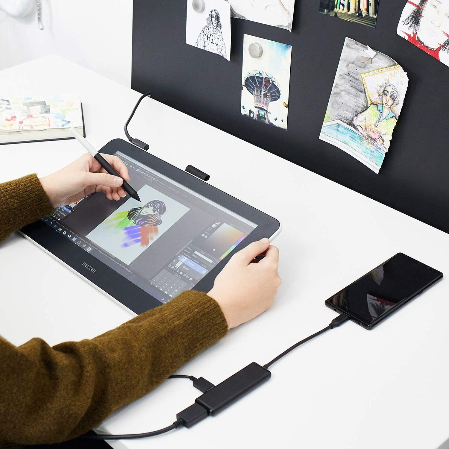 Wacom DTC133W0A One Digital Drawing Tablet with Screen, 13.3 Inch Graphics Display for Art and Animation Beginners (Renewed)