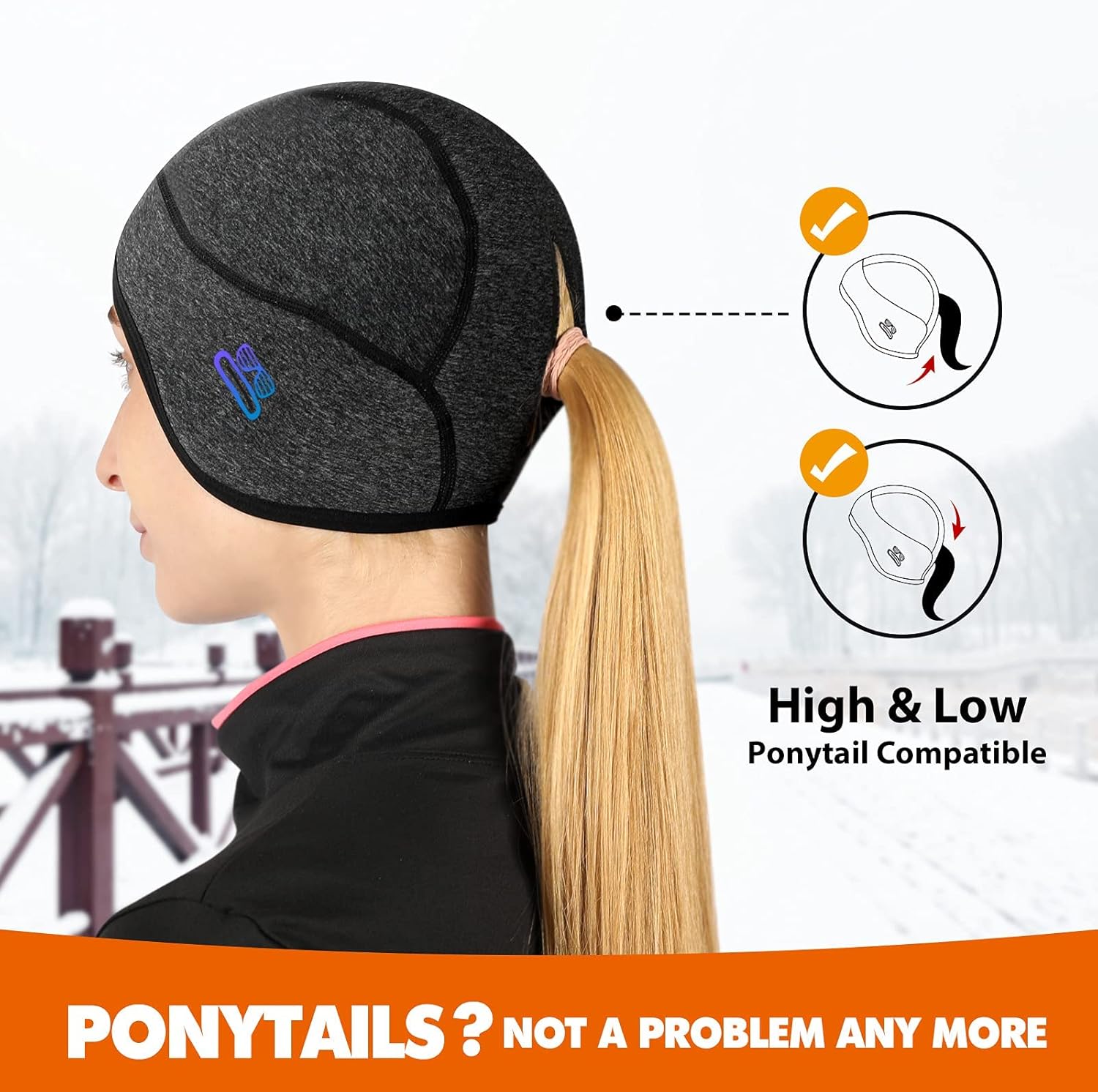Hikenture Skull Cap Helmet Liner for Men and Women(2-Pack), Winter Thermal Cycling Cap for Men & Women, Running Cap for Men and Cycling Hat Beanie with Ponytail for Women