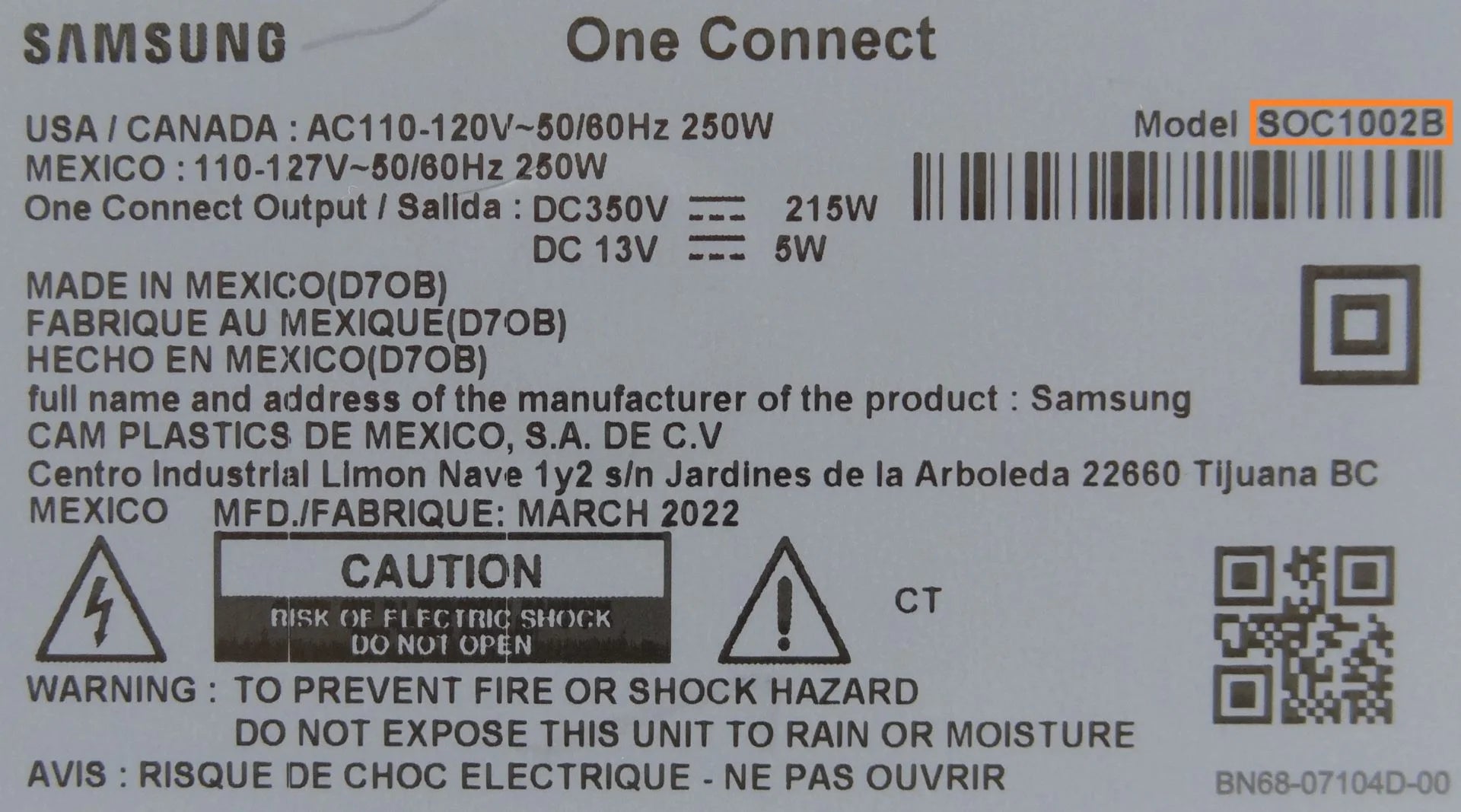 Samsung 65" LS03A One Connect BN96-54413U - No Cords Included - Used