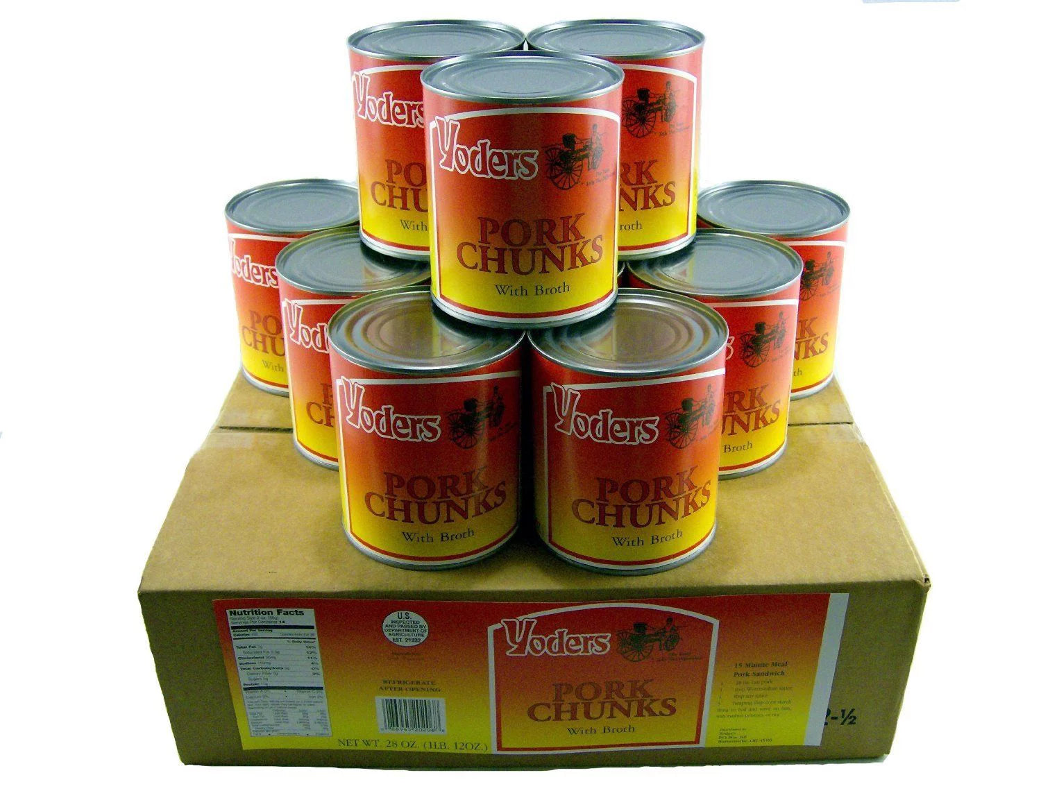 Yoder's Canned 10 Years Long Shelf Life Emergency Food Pork Chunks Meat Case, 28oz / 14 Servings /#2.5 /Can - 12 Cans