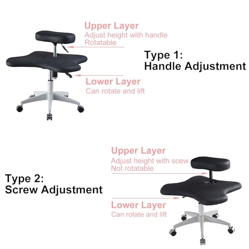 Meditation Chair, Home Office Desk Chair, Ergonomic Kneeling Chair with Wheels, Cross Legged Chair, Height Adjustable (Color : Pink, Size : Screw Adjustment) (Bianco Handle Adjustment)