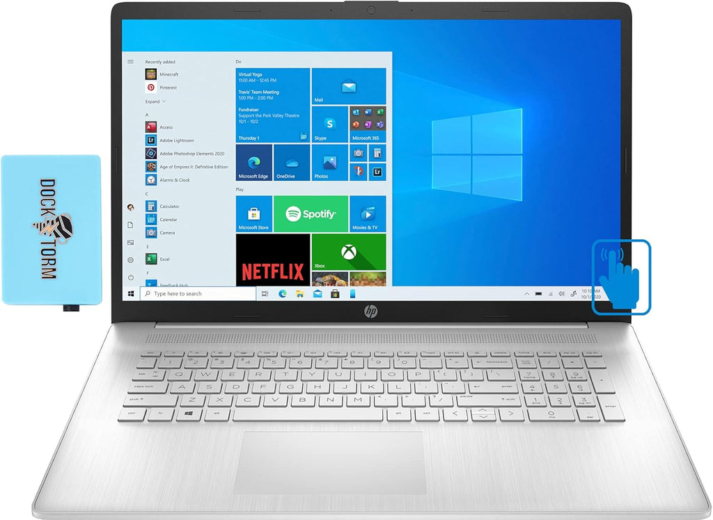 HP Newest 17z (2021) HD + Touchscreen Laptop for Business or Student (AMD Ryzen 5 5500U 6-Core, 16GB RAM, 128GB PCIe SSD + 1TB HDD, AMD Radeon, 17.3" (1600x900), WiFi, BT, Webcam, Win 10 H) w/ Hub