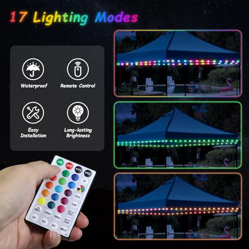 BRIGHTDECK LED Canopy String Lights,40ft Outdoor Battery Operated Rope Lights for 10'x10' Tents,8 Modes Pop Up Canopy Lights,Waterproof Camping Tent Light Accessories with Remote