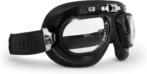 Bertoni Vintage Motorcycle Goggles Antifog and Anticrash Lenses Matt Black Metal Rims mod. AF191A Italy Motorbike Aviator over Helmets Glasses