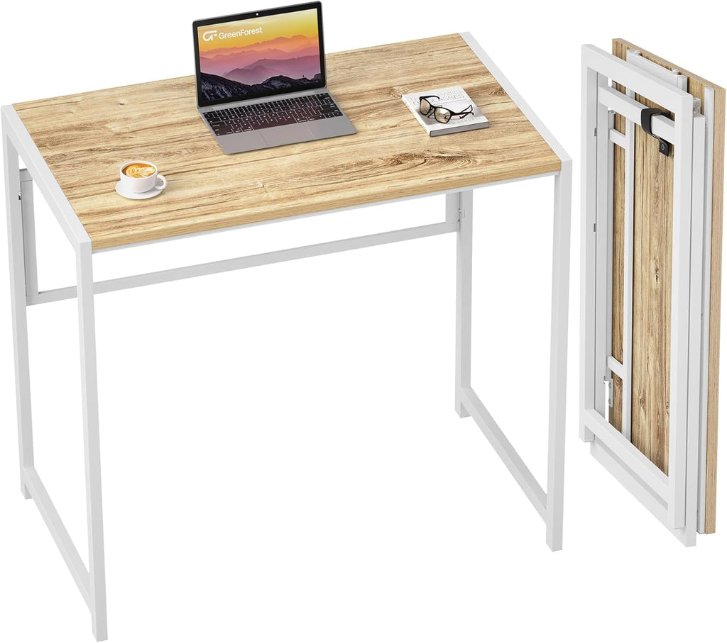 GreenForest Folding Desk No-Assembly,31.5 in Small Desk for Small Spaces Computer Desk for Home Office,Space Saving Foldable Table Study Writing Desk, Printer Stand with Storage Shelf