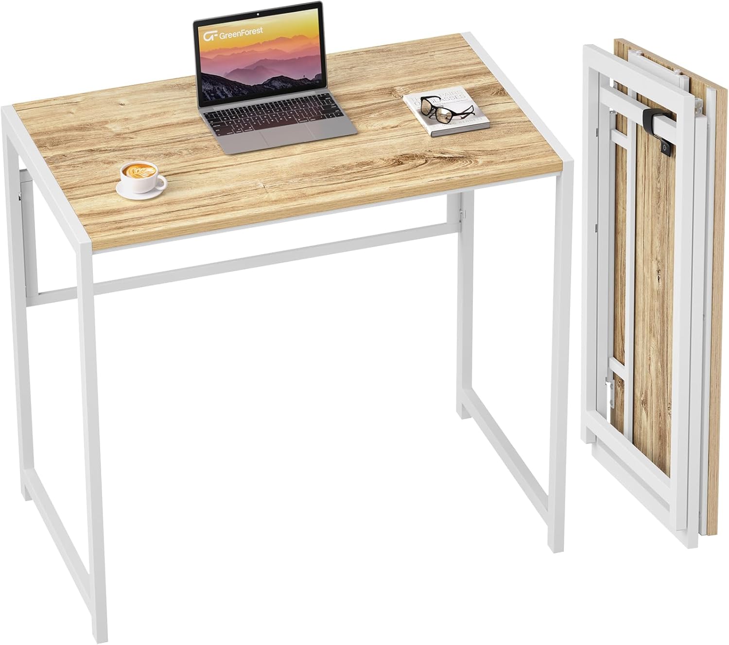 GreenForest Folding Desk No-Assembly,31.5 in Small Desk for Small Spaces Computer Desk for Home Office,Space Saving Foldable Table Study Writing Desk, Printer Stand with Storage Shelf