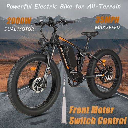 iRonthunder Electric Bike for Adults, Nexusrider Su7 2000W Dual Motor Electric Bicycle, 7 Speed 35MPH MTB, 48V 22.4AH 26 in Fat Tire Ebike with Full Suspension, 90 Miles Single & Dual Switching,MTB