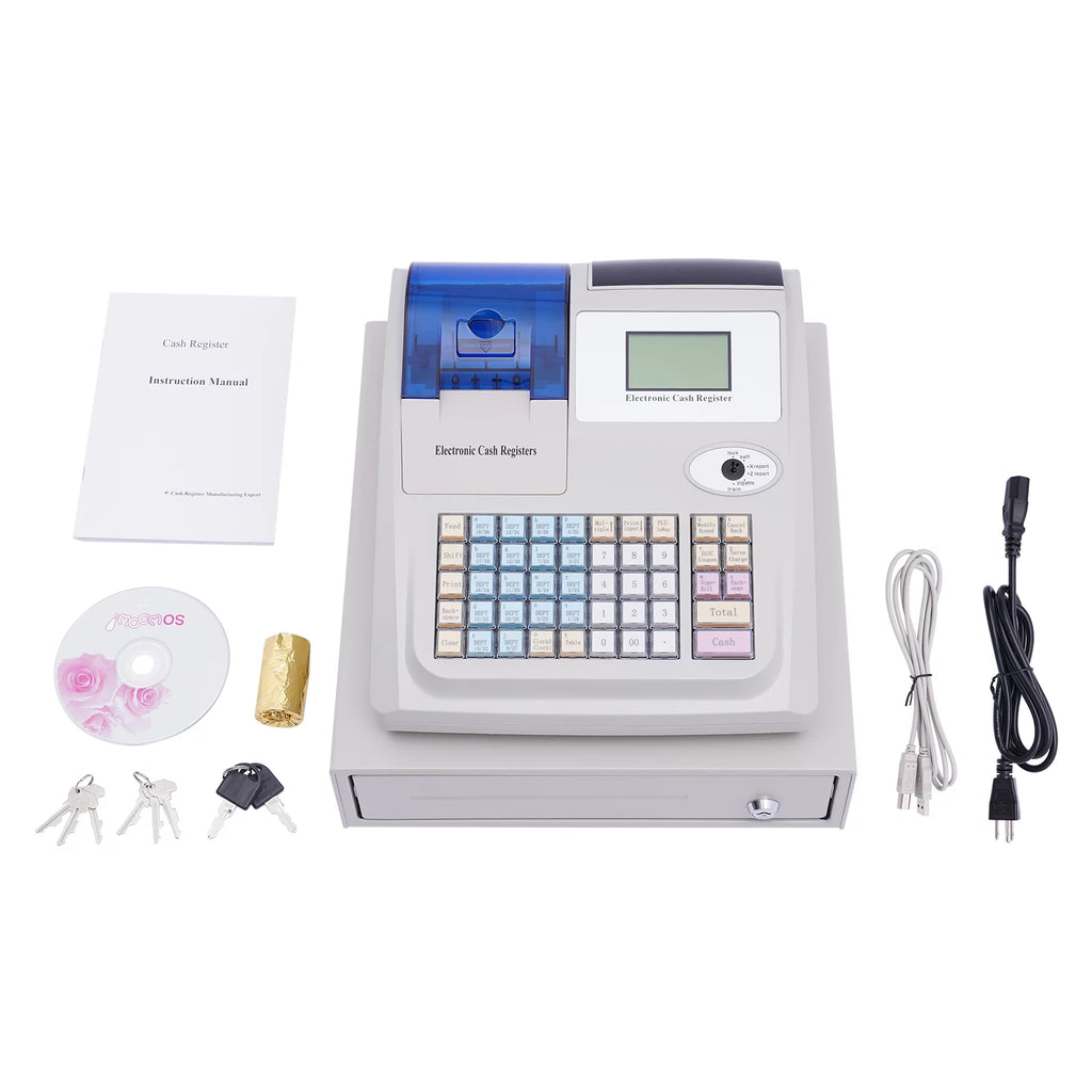 Miumaeov Multifunctional Electronic Cash Register, 48 Keys Cash Management System with Thermal Printer LED Display for Retail, Restaurant, Shop, Supermarket