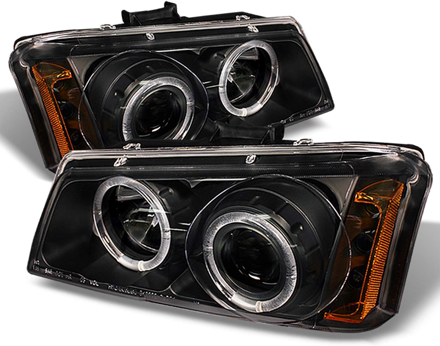 AKKON - For 2003-2006 Chevy Silverado Black Housing Dual Halo Projector Headlights + LED Bumper Signal Lamps