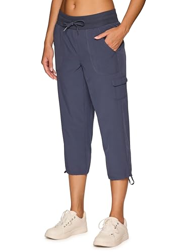RBX Active Women's Cargo Capri Pant with Pockets Fashion Lightweight Woven with Drawstring