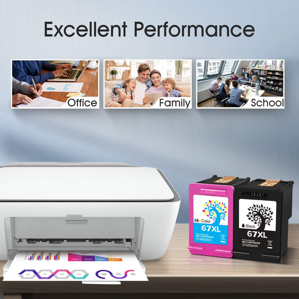 H&BO TOPMAE Remanufactured Ink Cartridge Replacement for HP 67 67XL Combo Pack for Envy Pro 6055 6455e 6055e 6452 6052 6075 6455 DeskJet 2755e 2752 4152 4155e Printer(1 Black 1 Tri-Color) Pack of 2