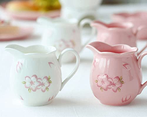 Ceramic Tableware Milk pots Ceramic Cream and Sugar Pot Creamer Jug Sugar Jar Coffee Serving Set Cream Pitcher-Pink-Milk Jug & Sugar Bowl Jars (Color : Bianco, Size : Milk Jug)