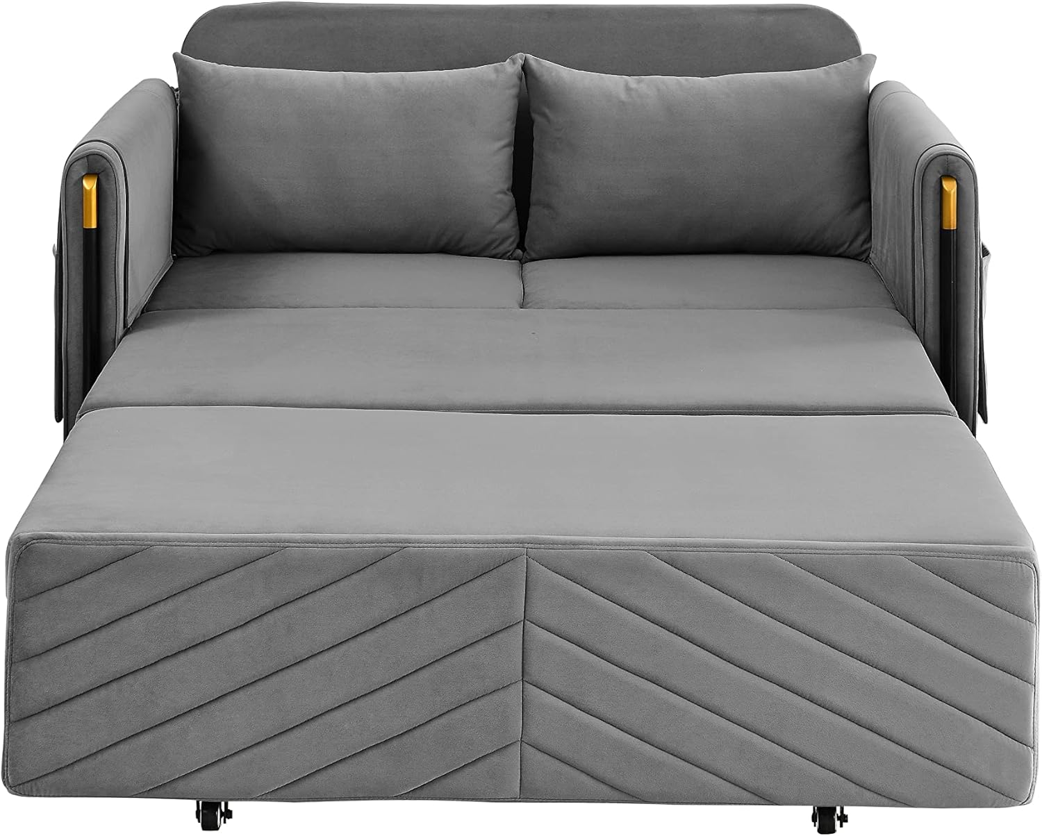54" Velvet Loveseat, Modern Convertible Sofa Detachable Arm Pockets, Comfortable Couch with Pull Out Bed and 2 Pillows for Living Room Apartment Office, Gray
