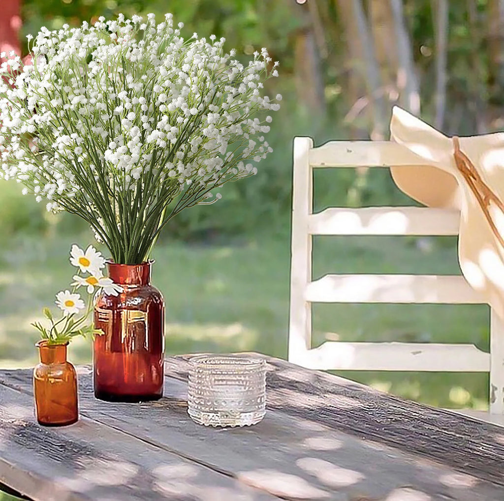 10 Pcs Artificial Flowers Baby's Breath 23.6" Faux Baby Breath Wedding Flower Arrangement White Home Decor