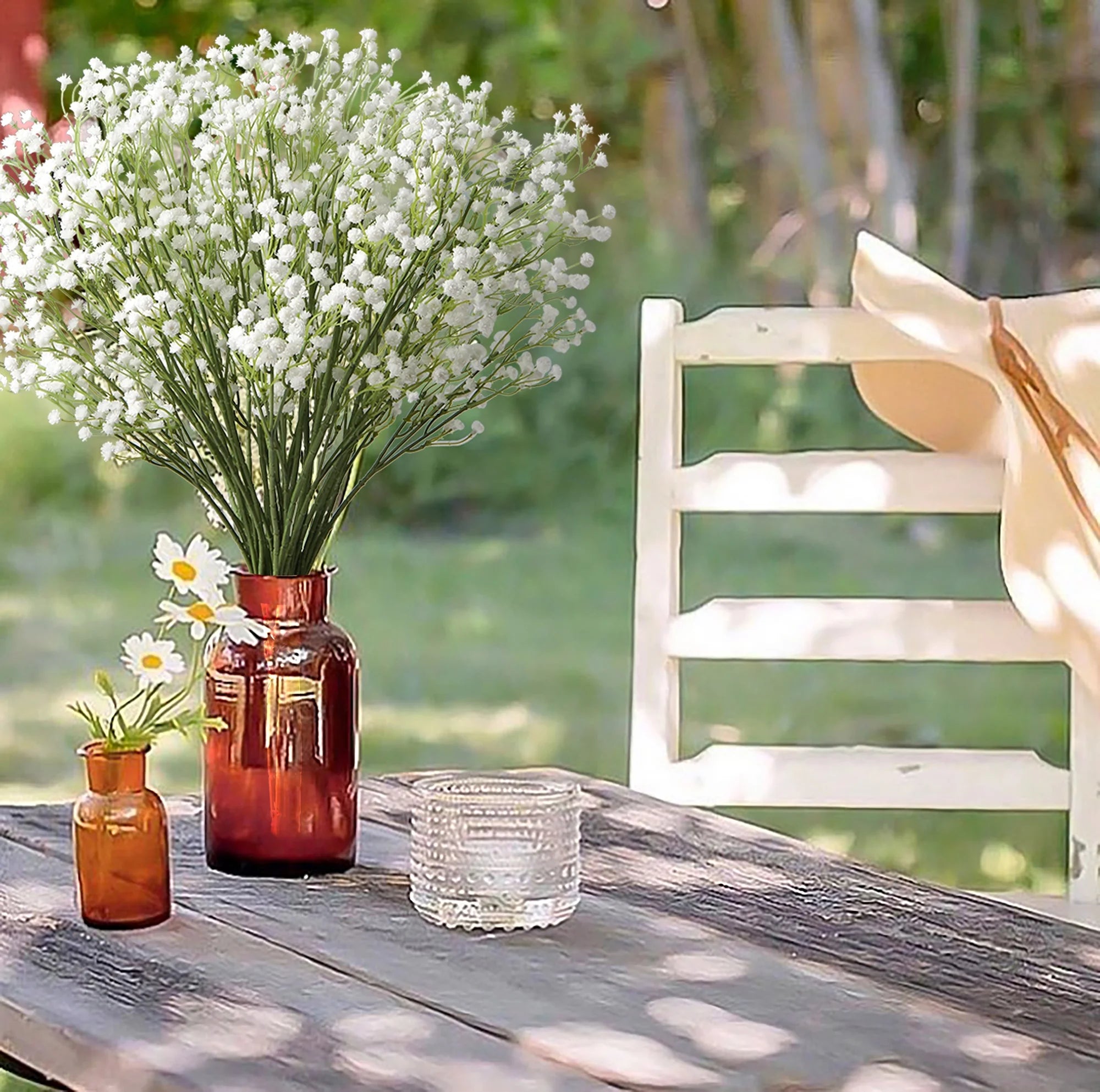 10 Pcs Artificial Flowers Baby's Breath 23.6" Faux Baby Breath Wedding Flower Arrangement White Home Decor
