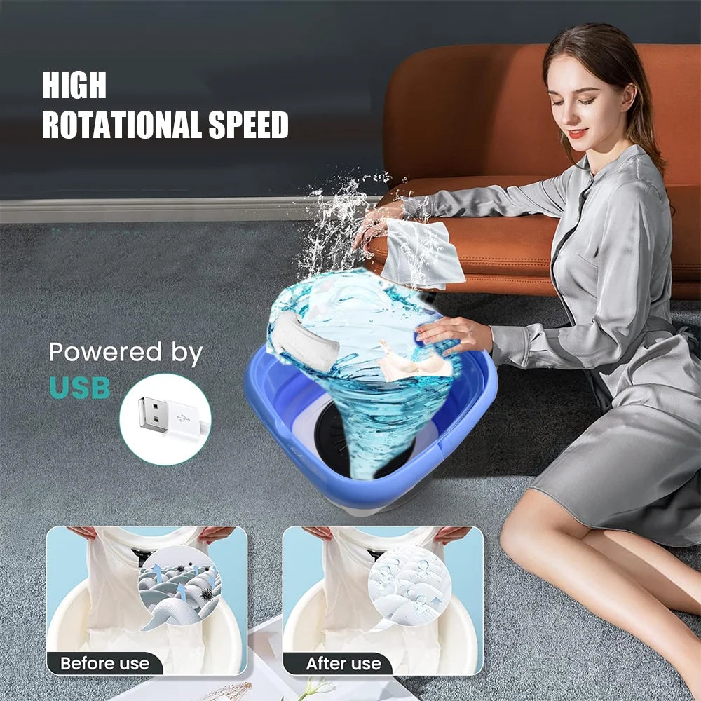 Portable Washing Machine, Foldable Mini Washer and Dryer Combo, Small Foldable Bucket Washer for Baby Clothes, Underwear or Small Items, Apartment, Dorm, Camping, RV Travel laundry